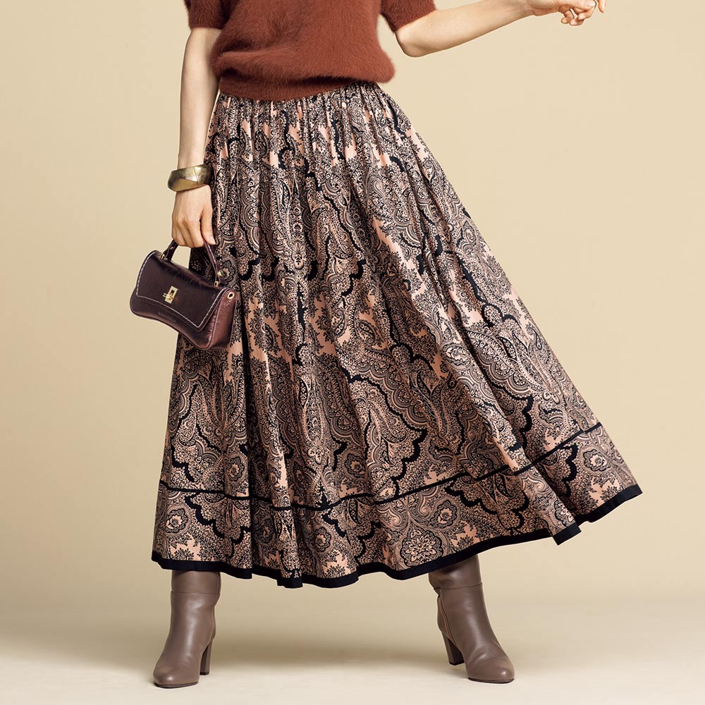 32枚接ぎ パネル柄プリント フレアースカート プリント 柄スカート スカート 108003