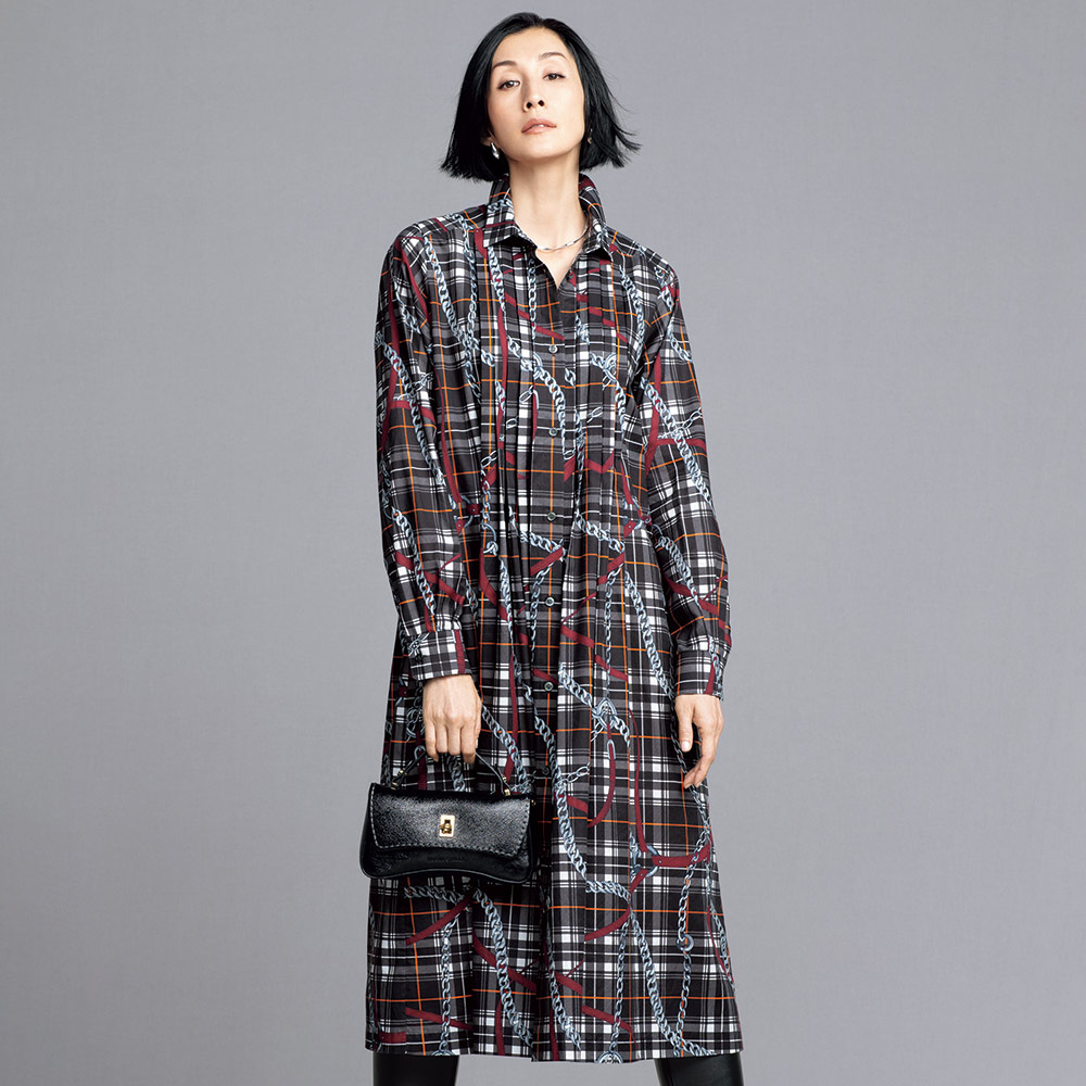 ラッティ社 チェック&ベルト柄プリント ワンピース シャツワンピース ワンピース 108401
