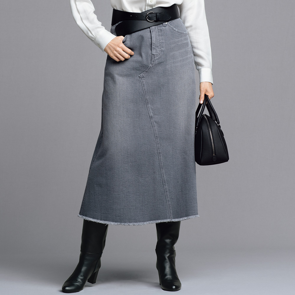 グレーデニム リメイク風 ロングスカート デニムスカート スカート 108503