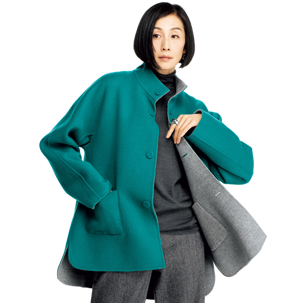 タスマニアラムウール スタンドカラー リバーシブル コート スタンドカラーコート コート 109101