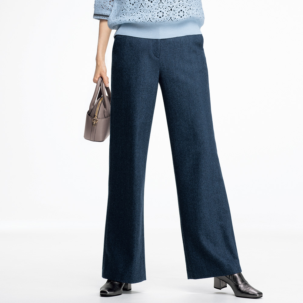 ≪股下丈68cm≫ イタリア素材 ウール混ヘリンボーン セミワイドパンツ サステナブル 109401