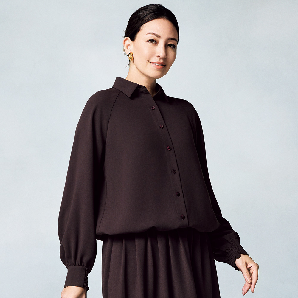 セミシアー とろみ素材 クロップドシャツ シャツ ブラウス 109601