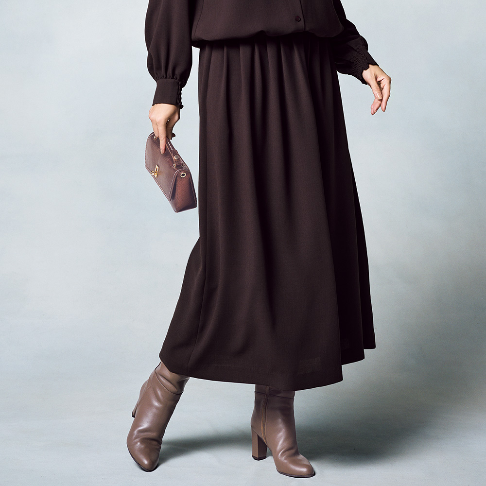 セミシアー とろみ素材 タックスカート フレアスカート ギャザースカート スカート 109602