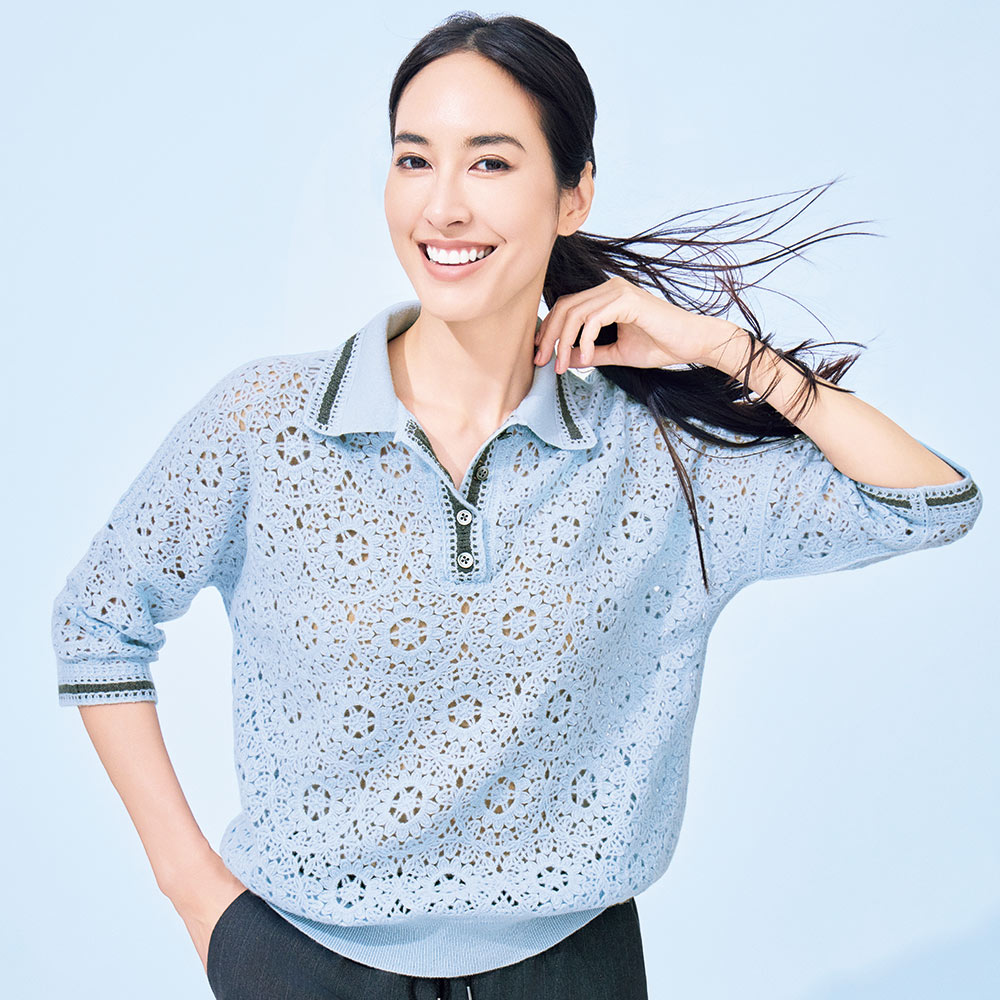 ハンドクロシェ風 ポロニット ニットセーター ニット セーター 110701