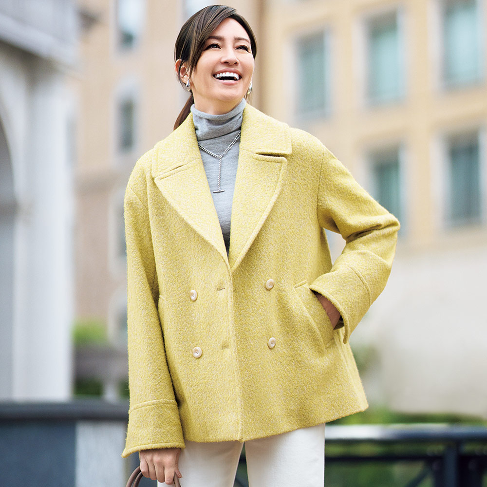 ウール混 へリンボーン Pコート ショートコート ハーフコート コート 111001