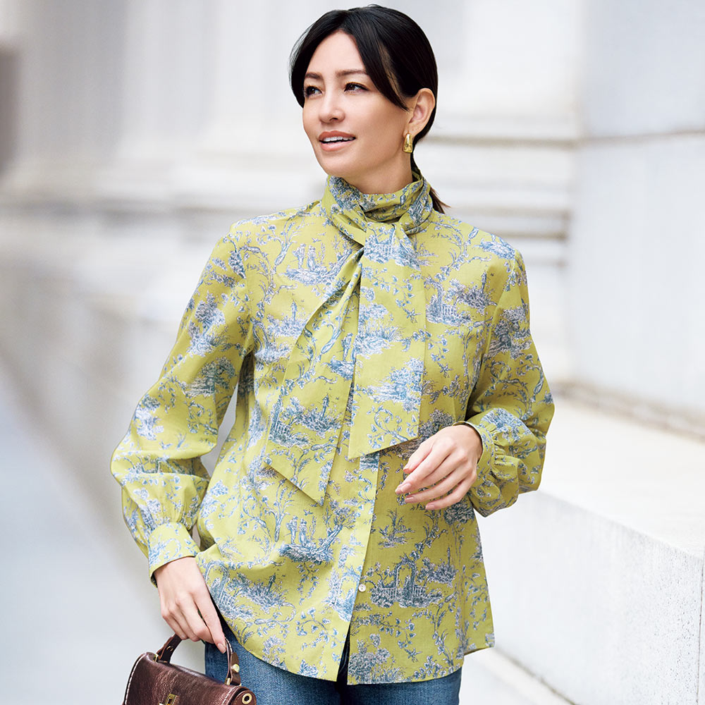 トワル・ド・ジュイ柄 コットン ボウタイ ブラウス ブラウス シャツ 111301