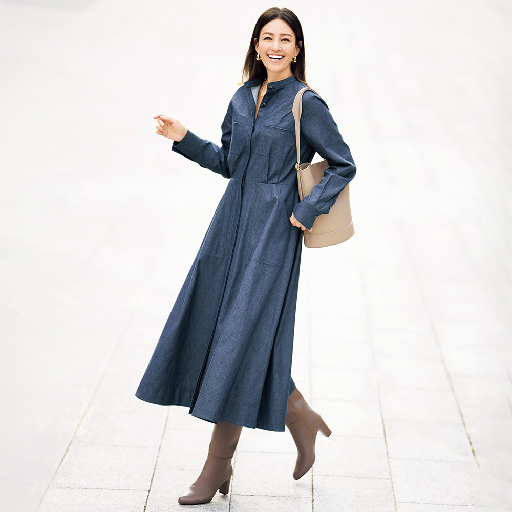 ソフトデニム シャツワンピース マキシワンピース ロングワンピース ワンピース 111302