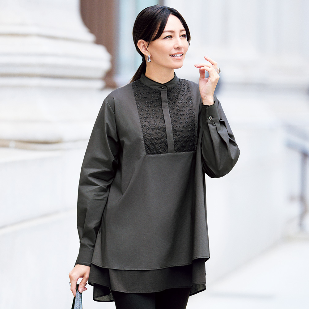 ディノス　DAMA collection オパール加工＆プリントチュニック ディノス DAMA collection オパール加工＆プリントチュニック