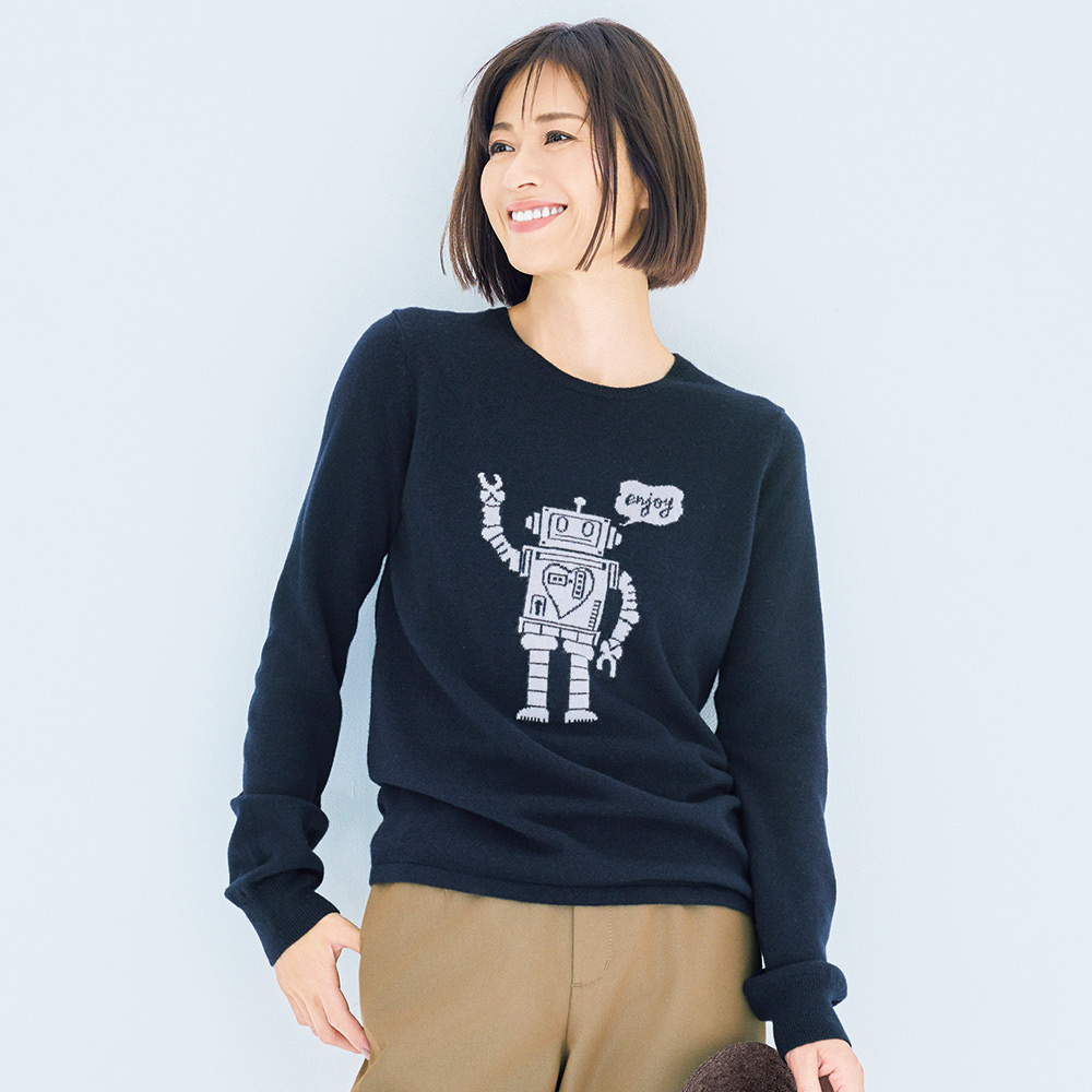 ロボット柄 ジャカード プルオーバー ニットセーター ニット セーター 111901