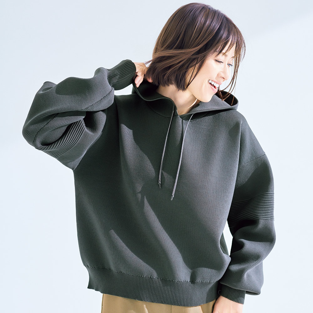 編み地切り替え フォルム パーカ パーカー スウェット トレーナー 111904