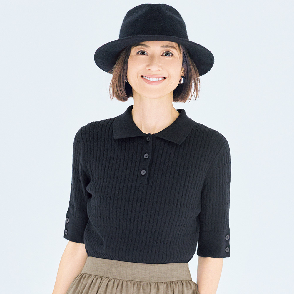 コットンカシミヤ ミニケーブル ポロニット ニットセーター ニット セーター 112001