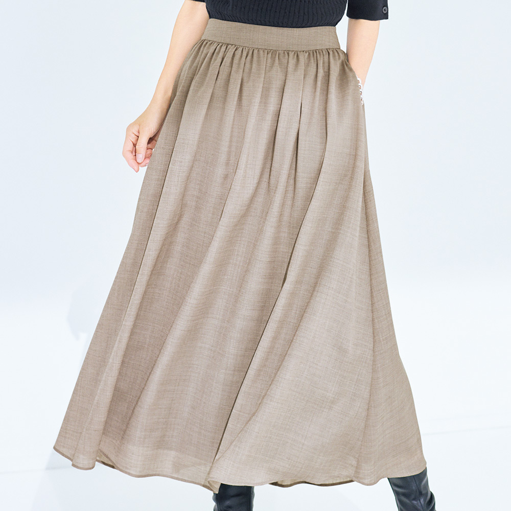 ウール混ボイル ギャザースカート フレアスカート ギャザースカート スカート 112002