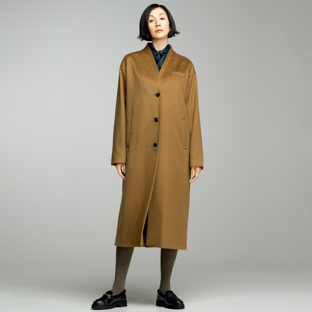 カシミヤ ノーカラーコート 通販 - ディノス