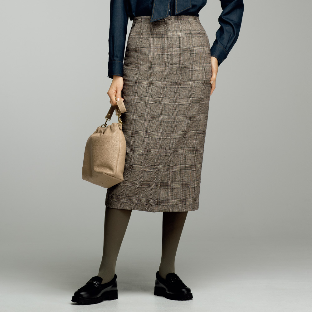 イタリア素材 グレンチェック柄 スカート タイトスカート スカート 130803