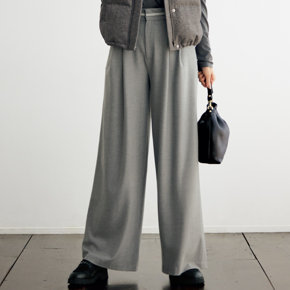 ≪股下丈68cm≫ グログランテープデザイン 2タック ワイドパンツ ワイドパンツ パンツ 131203