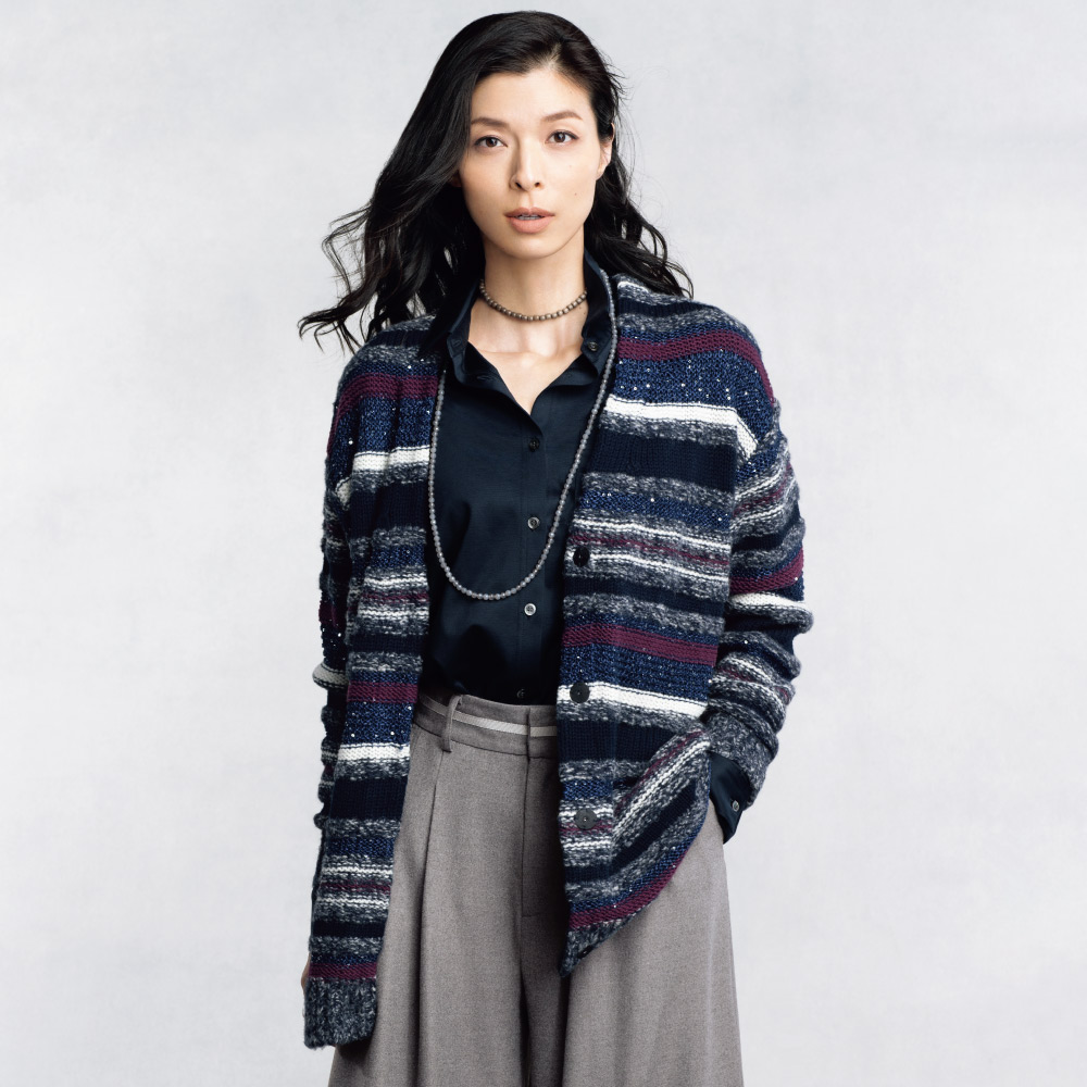 スパンコール糸使い ボーダー カーディガン ショートカーディガン カーディガン ボレロ 131302