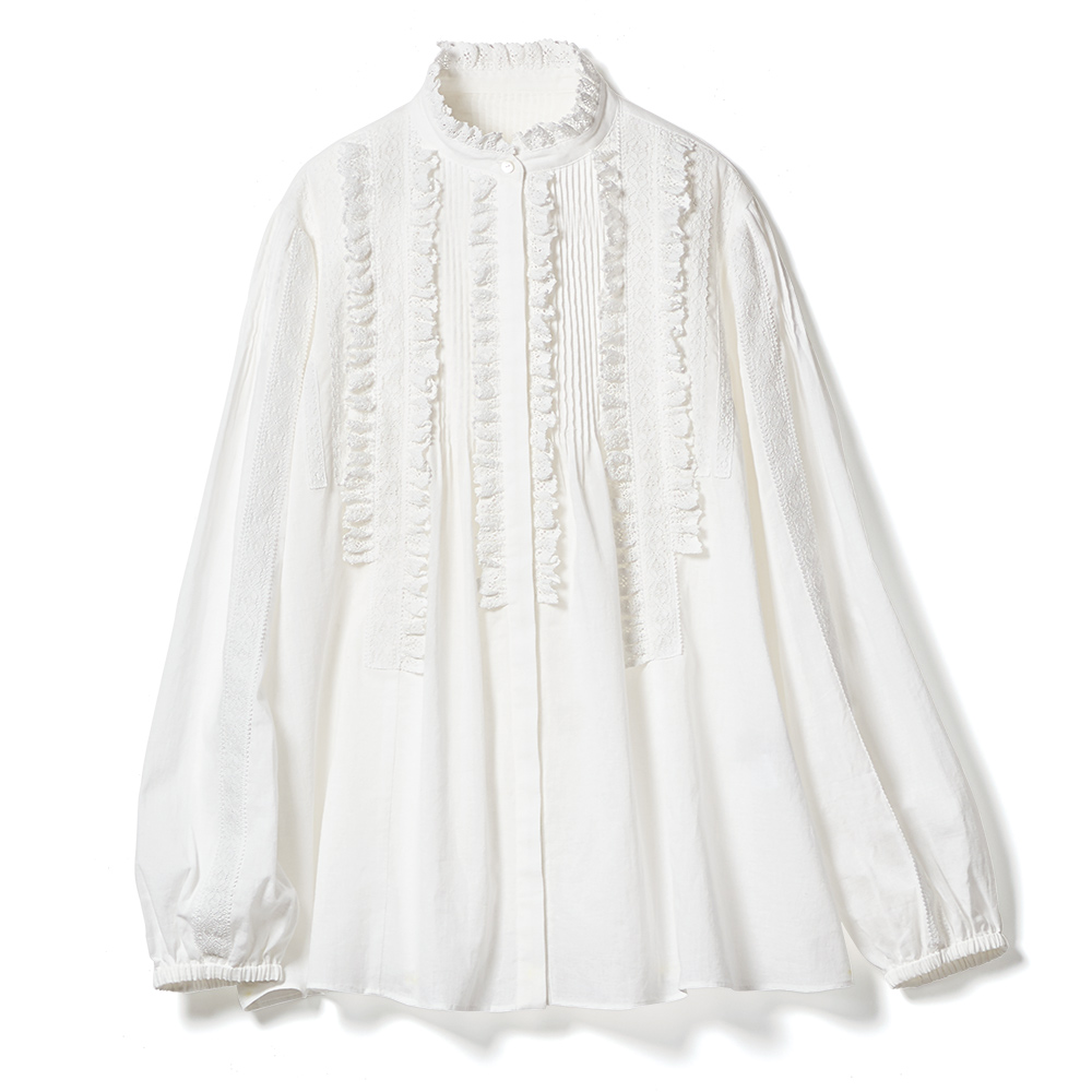 フリルレース使い コットンガーゼ ブラウス ブラウス シャツ 141901