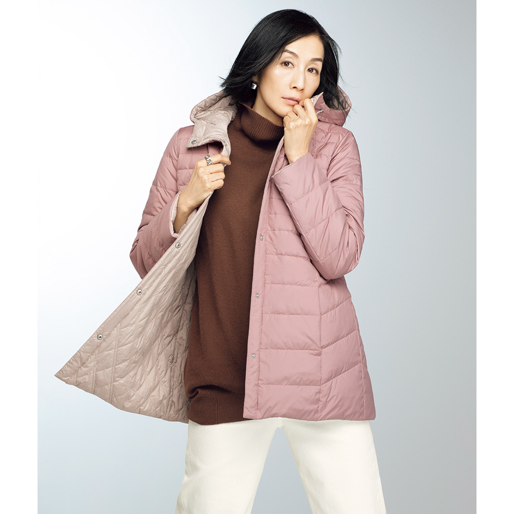 配色リバーシブル ダウン フーデッド ハーフコート スプリングコート 春コート コート 142801
