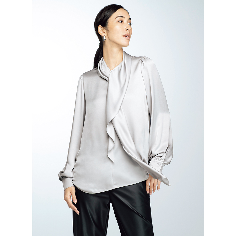 とろみラッフルフリル ボウタイ風 ブラウス プルオーバー シャツ ブラウス 143201