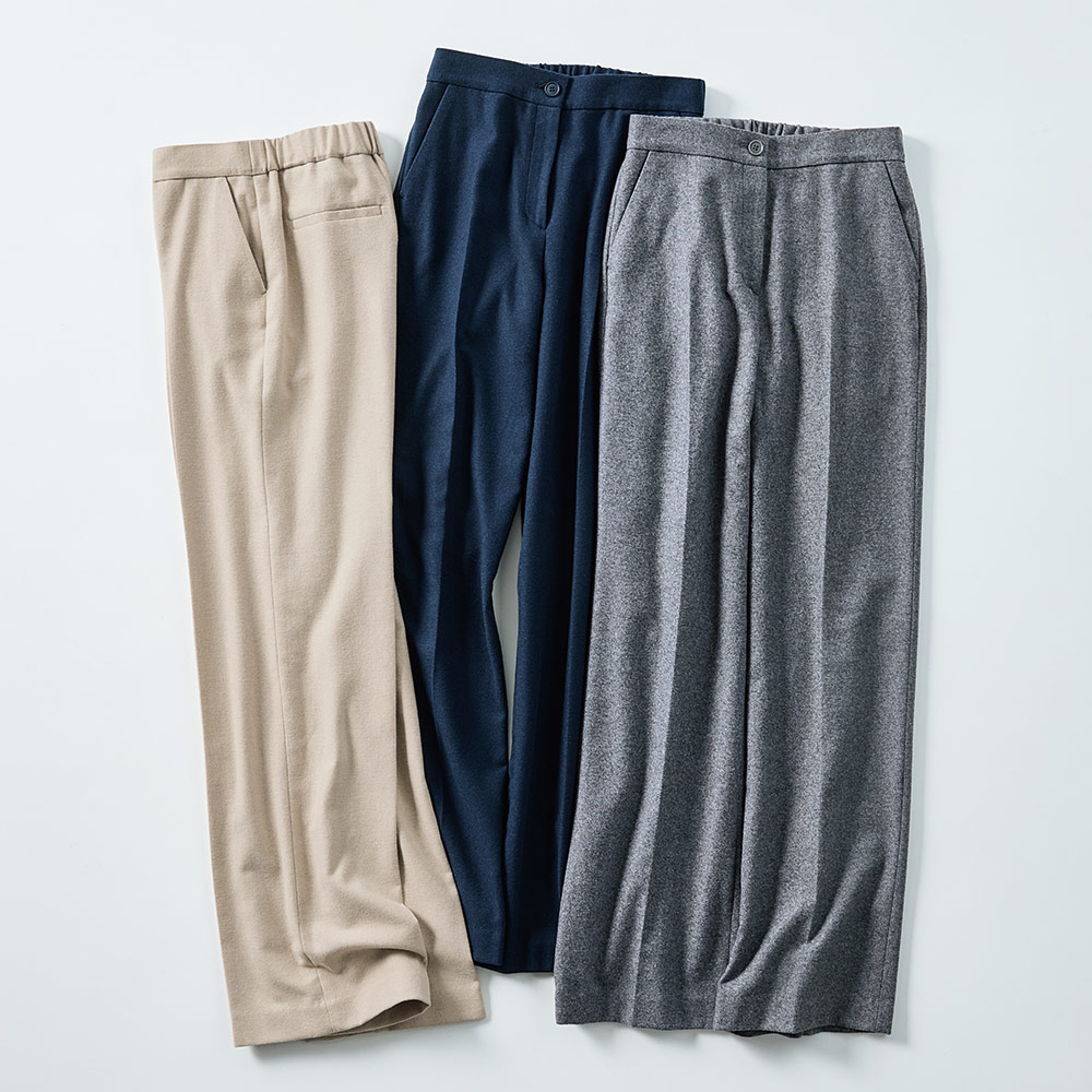 ≪股下丈68cm≫ イタリア素材 ウールコットン混 セミワイドパンツ ワイドパンツ パンツ 143401