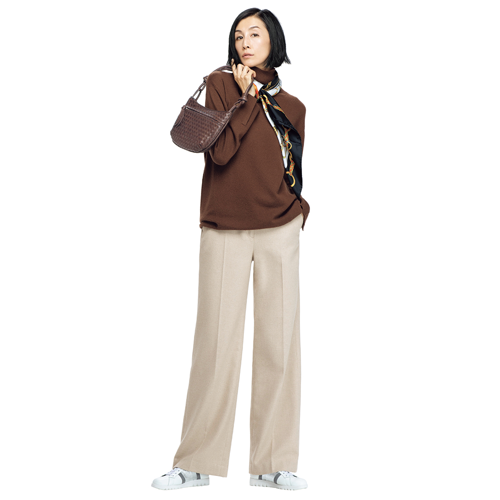 ≪股下丈68cm≫ イタリア素材 ウールコットン混 セミワイドパンツ ワイドパンツ パンツ 143401