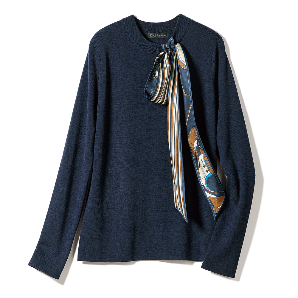 シルクスカーフ付き 総針ニットプルオーバー ニットセーター ニット セーター 144702