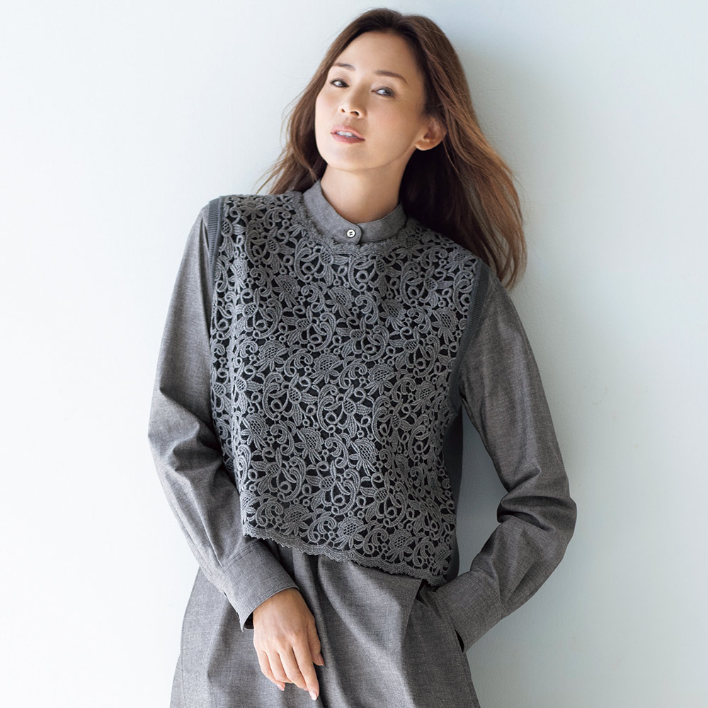 ケミカルレース＆ウール ニットジレ 通販 - ディノス