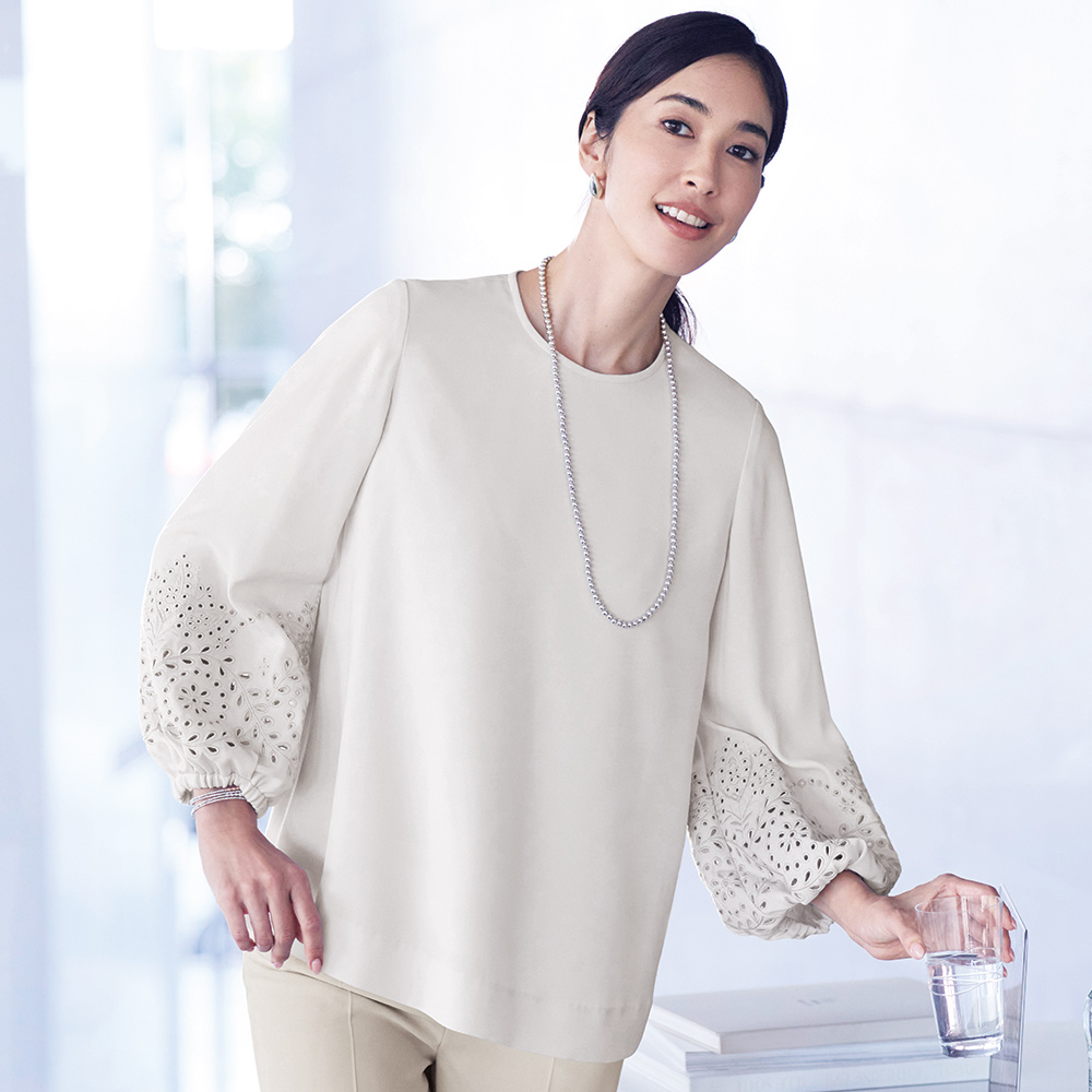 袖カットワーク刺しゅう使い ブラウス プルオーバー シャツ ブラウス 140001