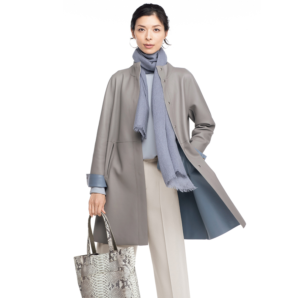 イタリアンラムレザー リバーシブル コート ノーカラーコート コート 140201