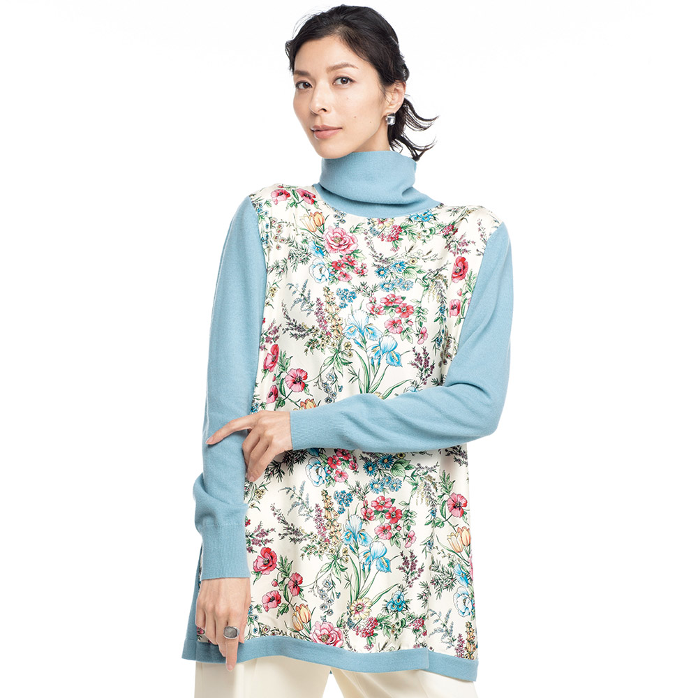 ラッティ社 フラワー柄シルクプリント＆ウールニット チュニック 通販