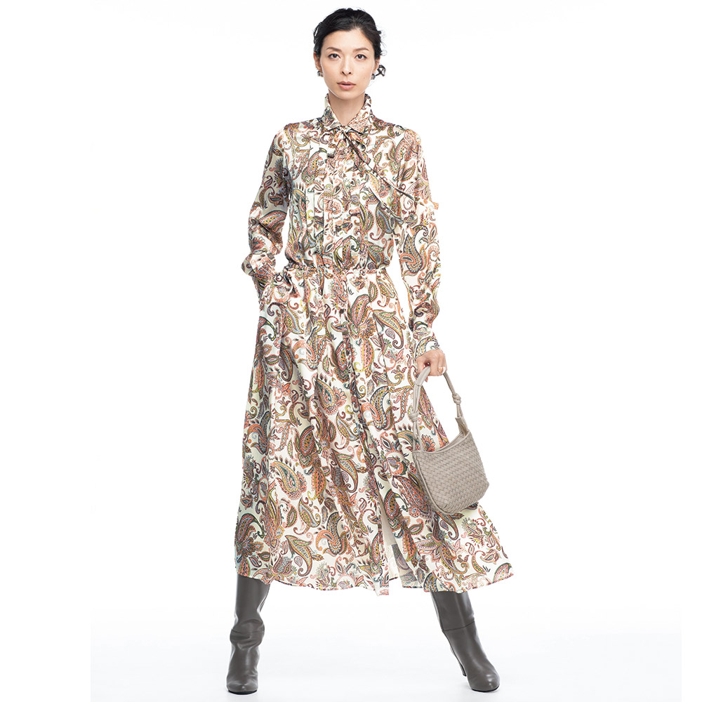 ビンダ社 更紗ペイズリー リボンタイ付き ワンピース マキシワンピース ロングワンピース ワンピース 140501