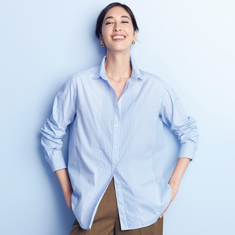 ソメロス社 切り替えストライプ シャツ シャツ ブラウス 140704