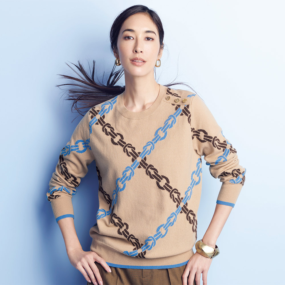 ウールカシミヤ チェーン柄 ニットジャカード プルオーバー ニットセーター ニット セーター 140801