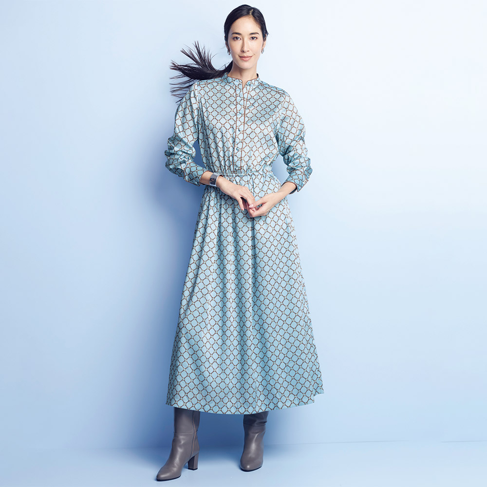 ビットチェーン柄 シャツワンピース マキシワンピース ロングワンピース ワンピース 140902