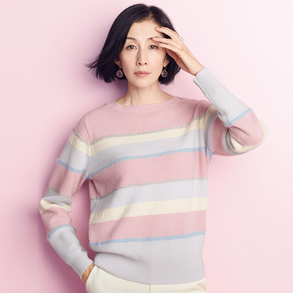 スパンコール糸使い マルチボーダー ニットプルオーバー ニットセーター ニット セーター 141002