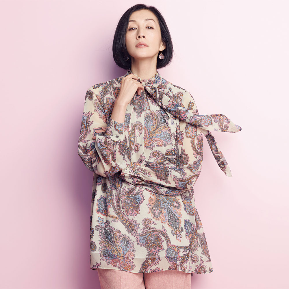 エリカ社 ペイズリー柄 シフォン ボウタイブラウス プルオーバー シャツ ブラウス 141201