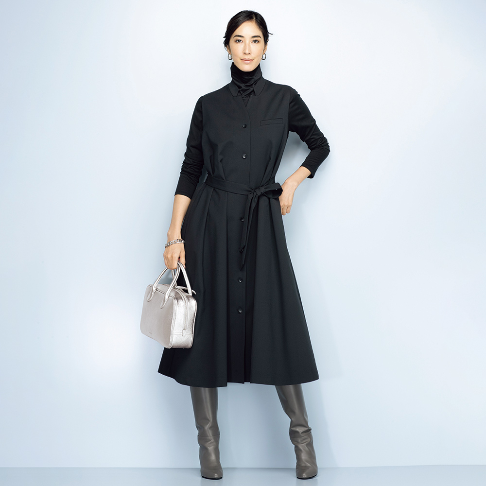 ウール混ギャバ ワンピースジレ マキシワンピース ロングワンピース ワンピース 141301