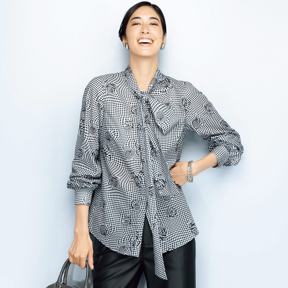 ラッティ社 ローズ＆ギンガムチェック ボウタイ ブラウス ブラウス シャツ 141402