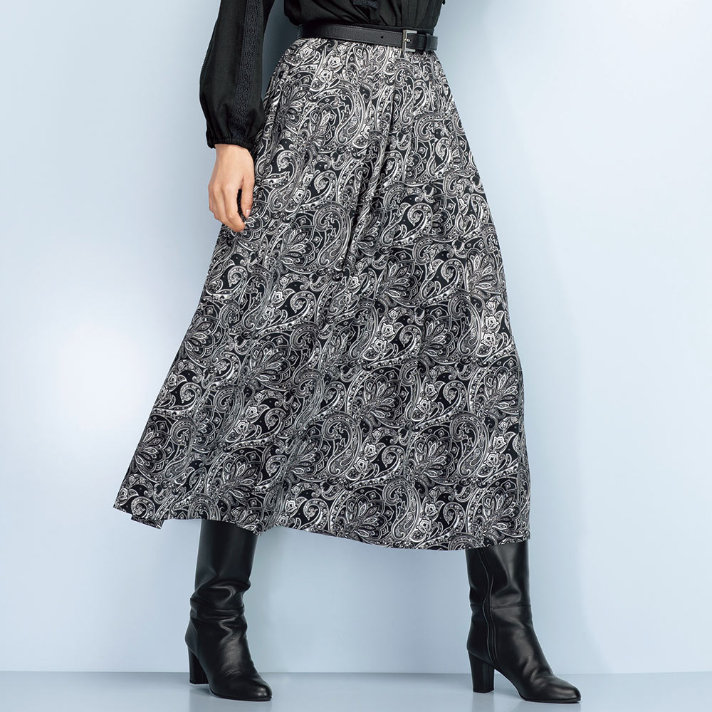 イタリア素材 ペイズリープリント タックフレアースカート 通販 - ディノス