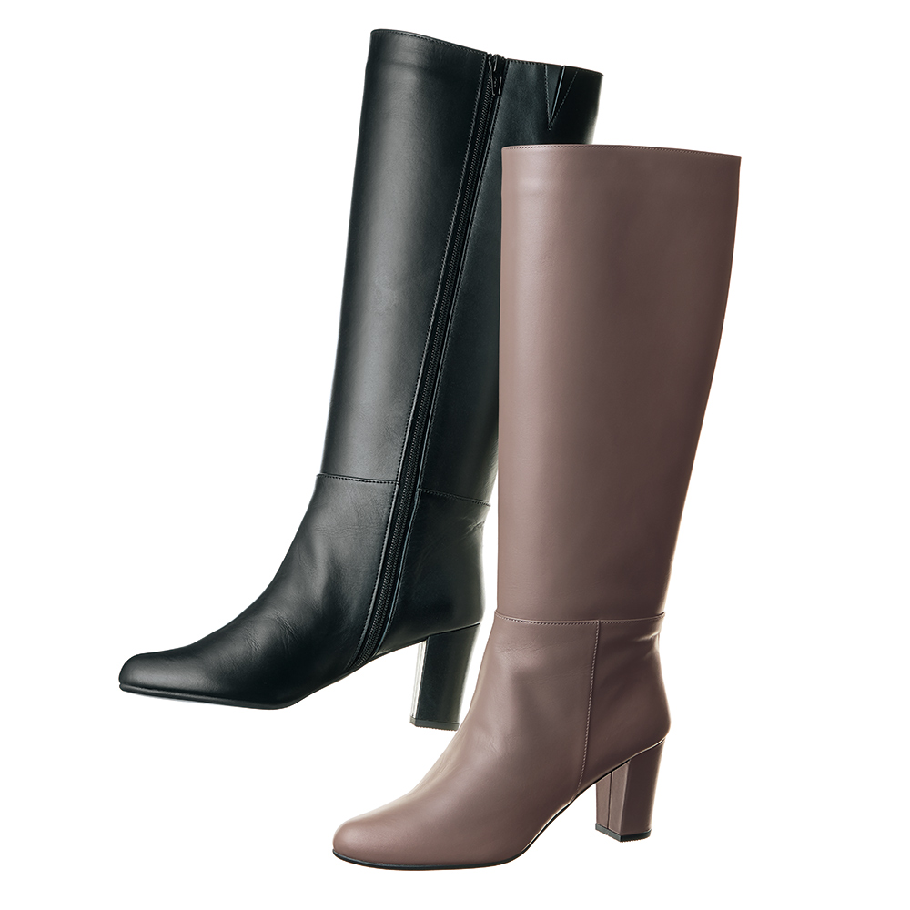 スムースレザー ヒール ロングブーツ コンフォートパンプス シューズ スニーカー コンフォートシューズ 142101