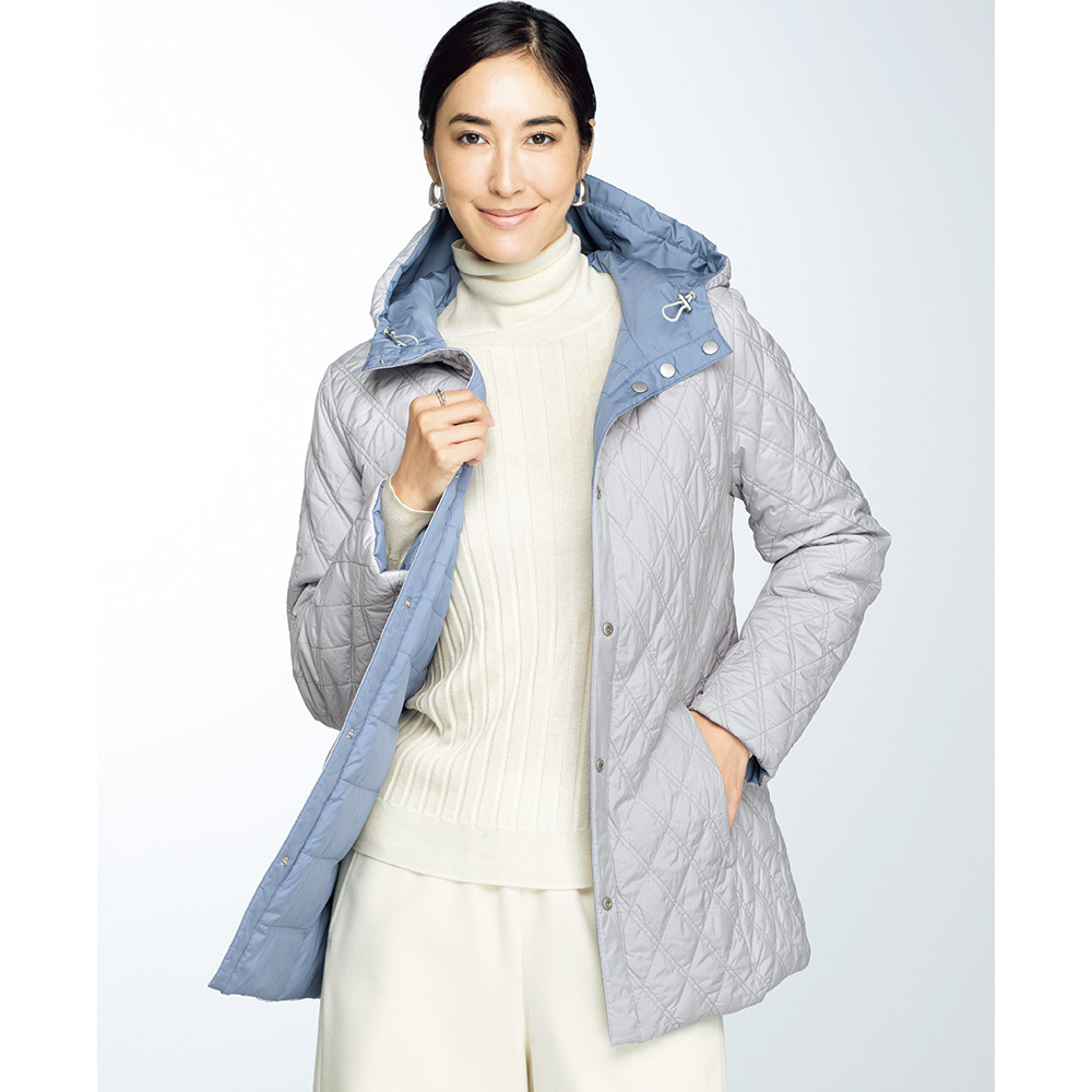 配色リバーシブル ダウン フーデッド ハーフコート スプリングコート 春コート コート 142801