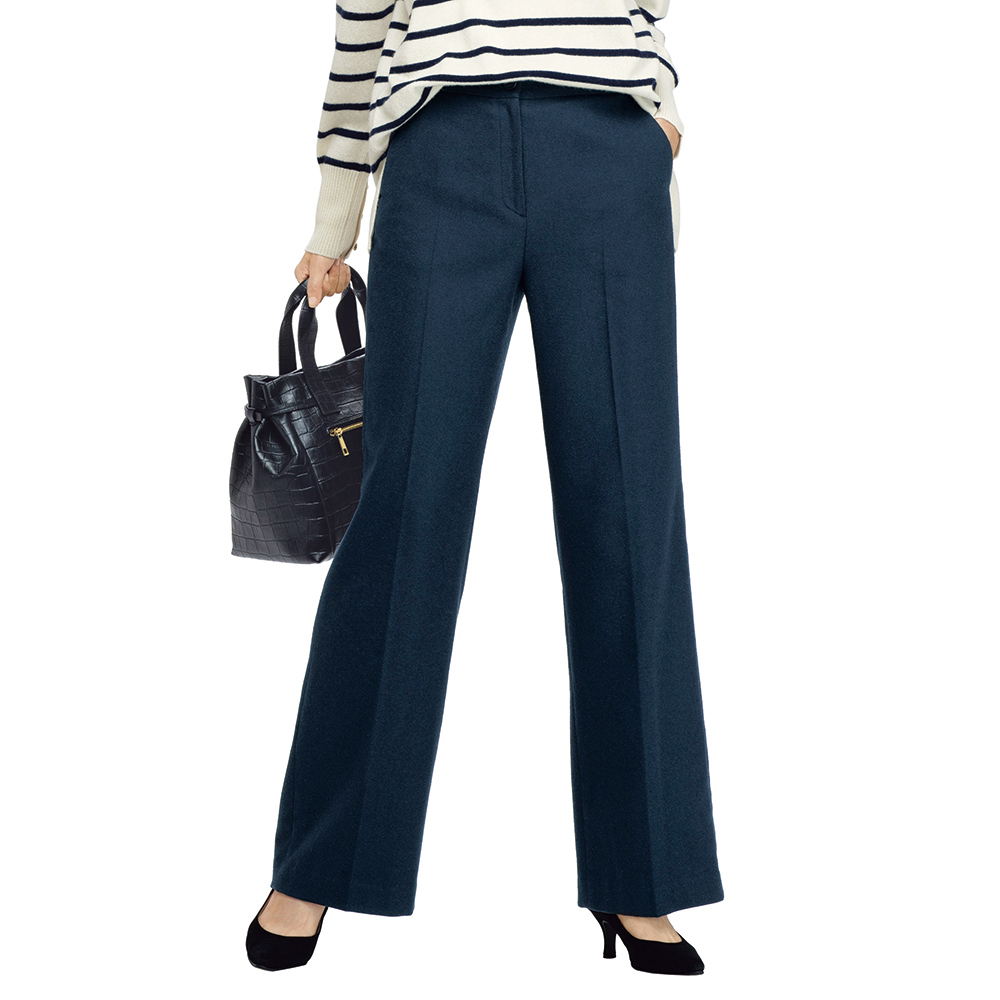 ≪股下丈68cm≫ イタリア素材 ウールコットン混 セミワイドパンツ ワイドパンツ パンツ 143401