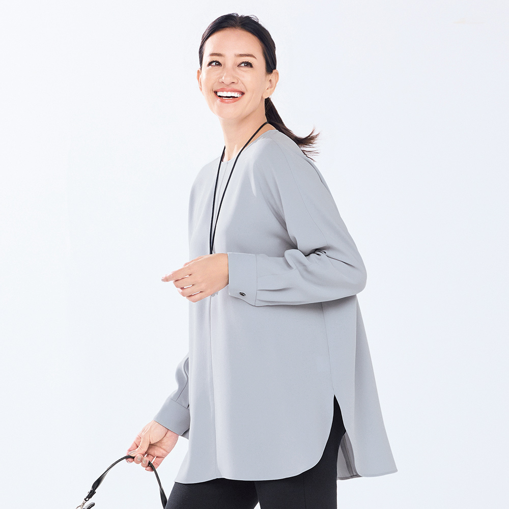 トリアセテート混 ダブルクロス チュニック プルオーバー シャツ ブラウス 143701