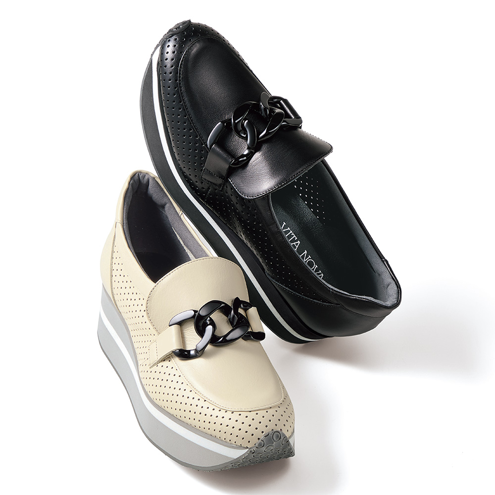 VITA NOVA/ヴィタノーヴァ 厚底 チェーン スリッポン ローファー ドライビングシューズ スリッポン パンプス サンダル 144005