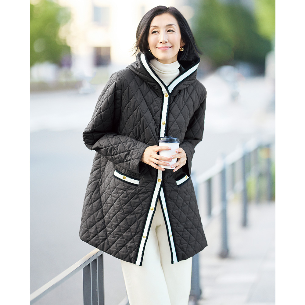 異素材使い キルティング フーデッド コート スプリングコート 春コート コート 144501