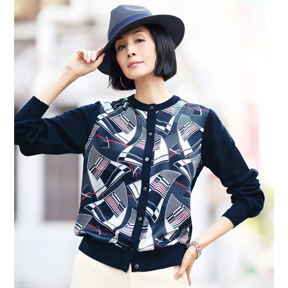 ラッティ社 プリント切り替え ニットカーディガン ニットカーディガン ニット セーター 145001