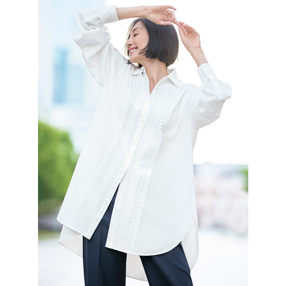 レース使い ピンタック シャツチュニック 通販 - ディノス