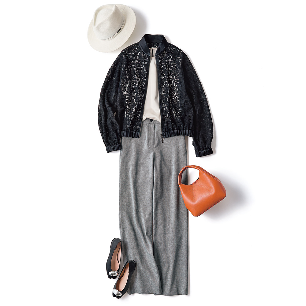 ≪股下丈74cm≫ イタリア素材 リネン混 ヘリンボーン セミワイドパンツ ワイドパンツ パンツ 164702