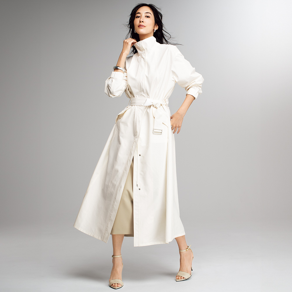 大西真理子コラボ はっ水タフタ素材 ドレスコート スタンドカラーコート コート 164001