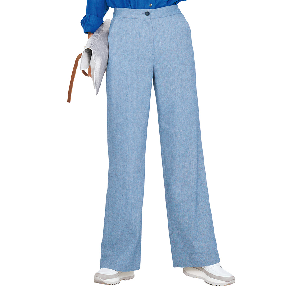 ≪股下丈74cm≫ イタリア素材 リネン混 ヘリンボーン セミワイドパンツ ワイドパンツ パンツ 164702